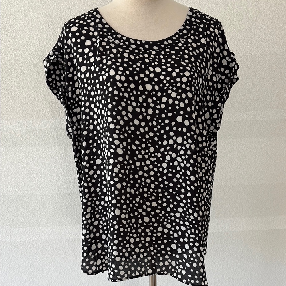 Ann Taylor Black and White Polka Dot Women's Top Short Sleeve Blouse